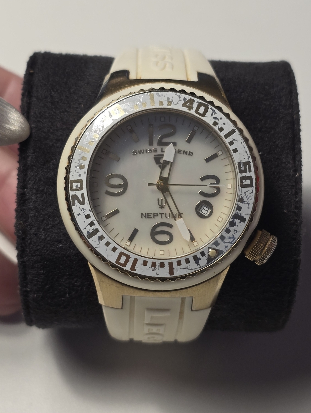 Swiss Legend Neptune Cream and Gold Accent Mother-of-Pearl Silicone Watch 42mm